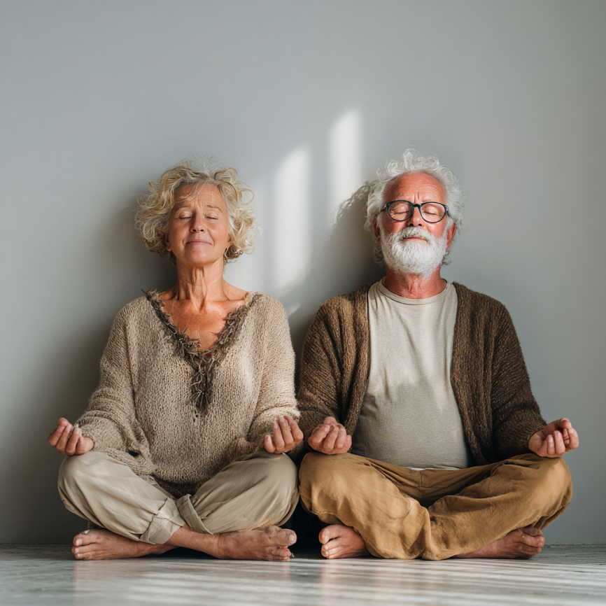 Досвідчений інструктор йоги працює з групою людей зрілого віку